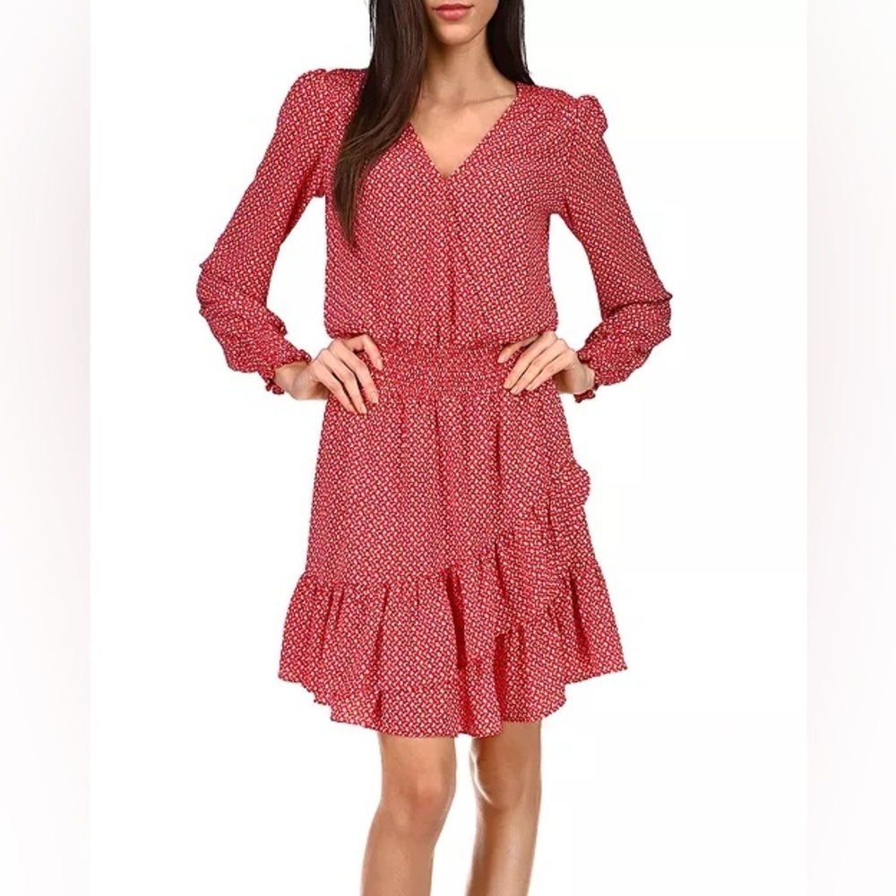 Michael Kors Crimson Printed Ruffled Dress NEW